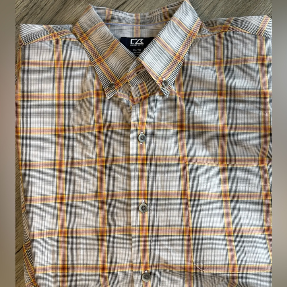 Cutter & Buck LS 100% Cotton Mens Button Up Plaid Shirt Size XL